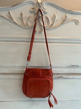 Women’s Perlina Snake-Embossed Leather Crossbody Bag in Burnt Orange